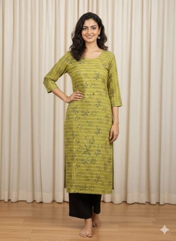 Floral Striped Kurta with Black Palazzo Set