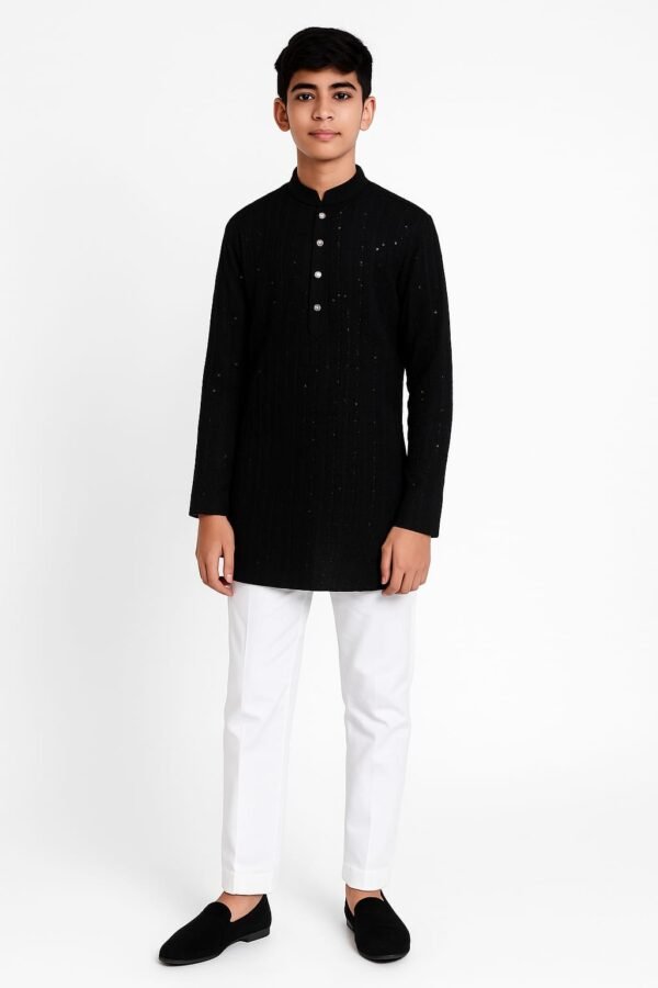🖤 Elegant Sequin Embroidered Kurta and White Pant Set