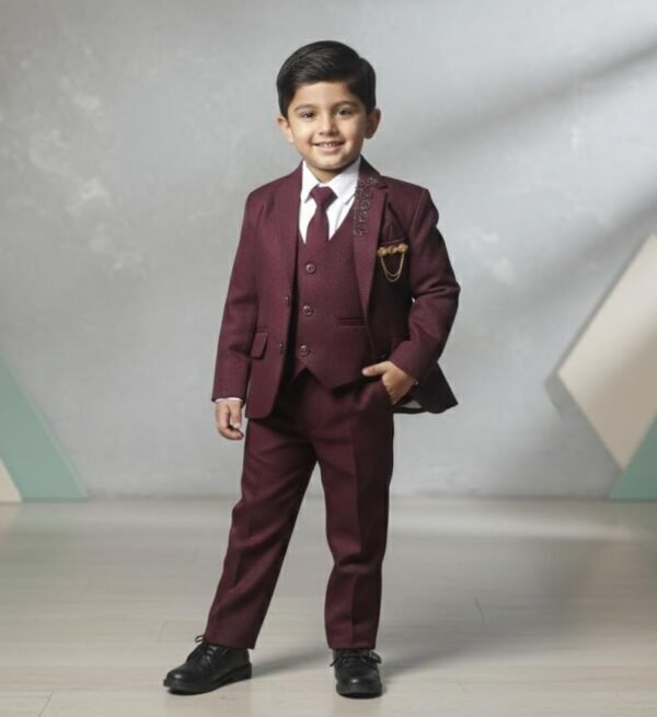 5 Piece Coat Pant Suit for Kids - Complete Set with Shirt, Pants, Waistcoat, Tie, and Coat