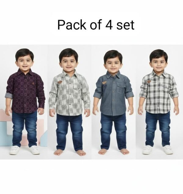 Boy's Stylish Shirt & Denim Set 12-18 Months (Pack of 4 set)