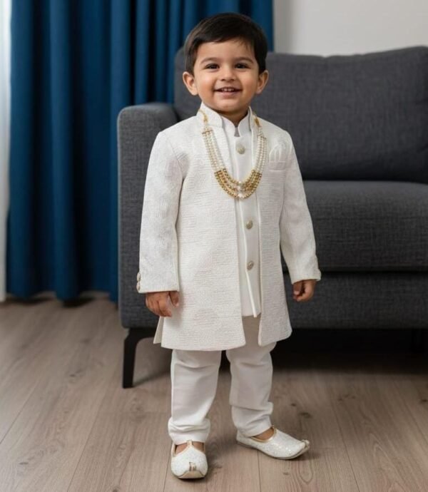 Elegant Off-White Kid Boy's Sherwani Set