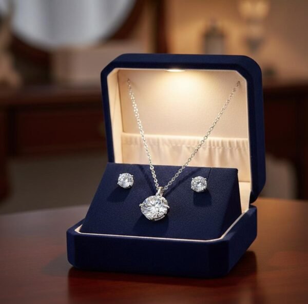D Color Moissanite Jewelry Set Gold Plated Stud Earring 925 Sterling Silver Moissanite Pendant Necklace Jewelry Set for Woman